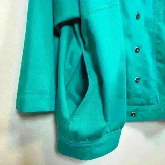 VINTAGE 70s 80s Bomber Jacket House Chore Coat Barn Jacket 3/5 Sleeve Teal XL - Picture 9 of 11